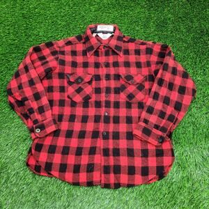 Vintage 70s Woolrich Flannel Button Shirt Womens XS/S 22x26 Buffalo-Plaid Baggy